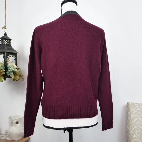 Revolve 27 Miles Malibu Cableknit Wool Cashmere Sweater Size S Cropped Burgundy - Picture 2 of 8
